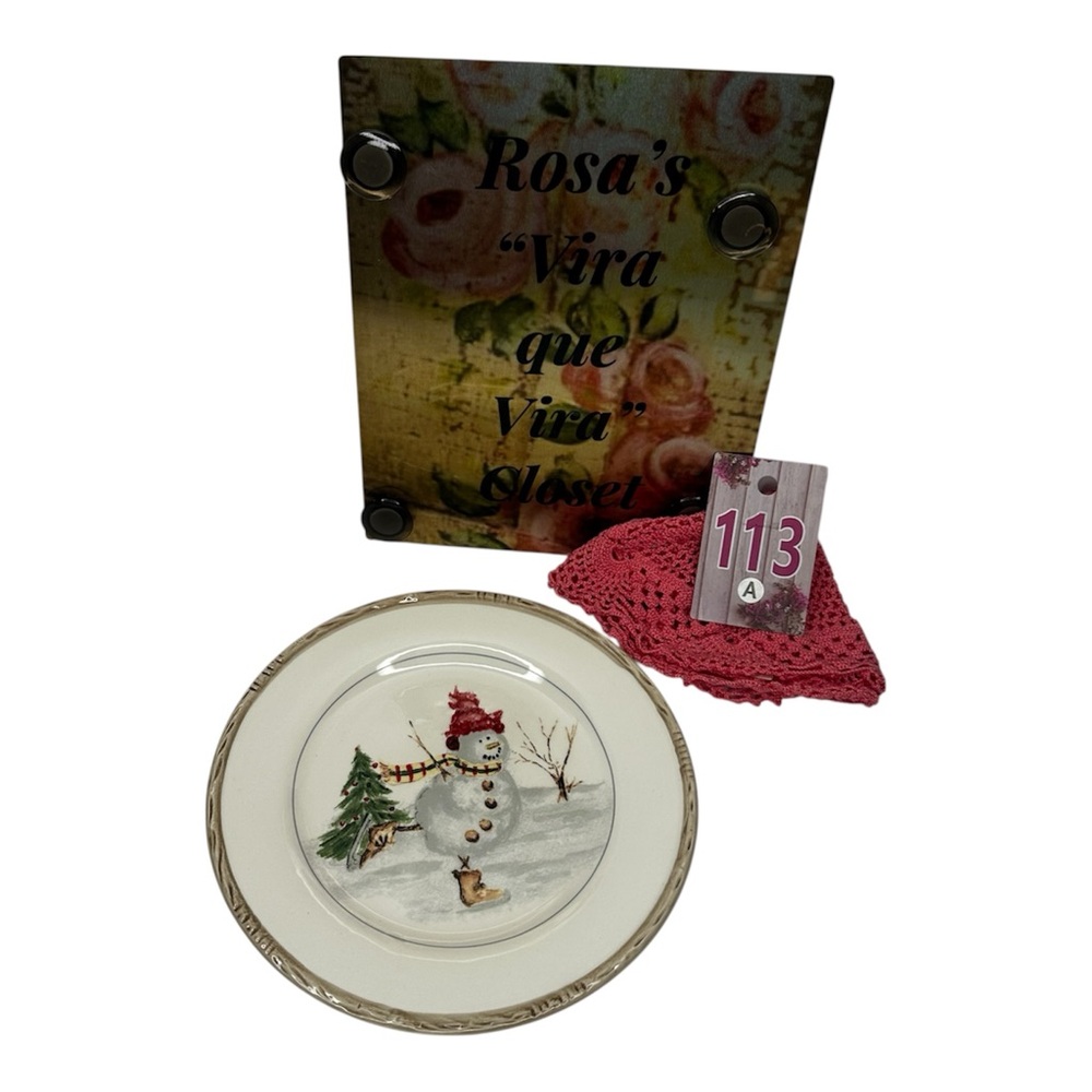 American Atelier Snowman Ceramic Salad Plate